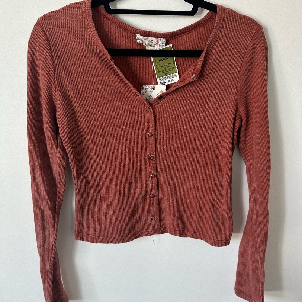 Burnt Orange Button Down Long Sleeve Crop Top